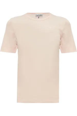 Ganni Logo-appliqué fine-ribbed T-shirt