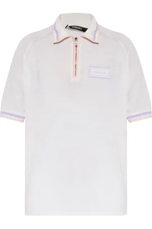 VERSACE Logo-patch knitted polo shirt
