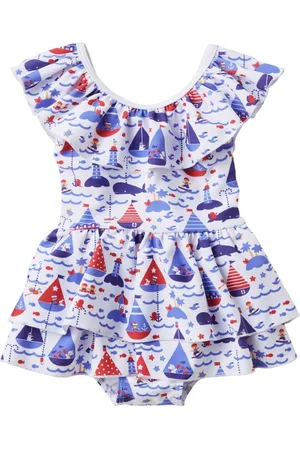 Familiar Boat-print ruffled swimsuit
