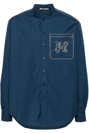 Palm Angels Logo-embroidered stitched-pocket shirt