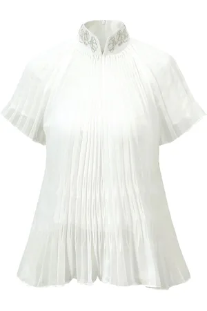 SHANGHAI TANG Embroidered-collar pleated blouse