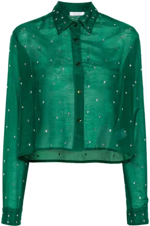 Oseree Crystal-embellished cropped shirt