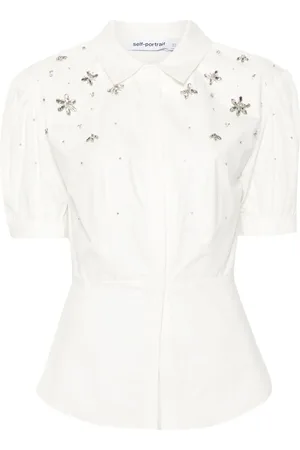 Self-Portrait Gem-embellished cotton blouse