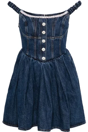 Self-Portrait Crystal-embellished denim mini dress