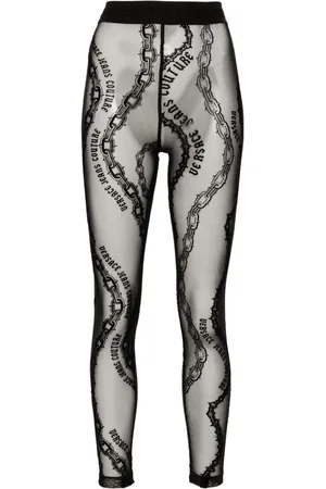 VERSACE Flocked chain-print mesh leggings