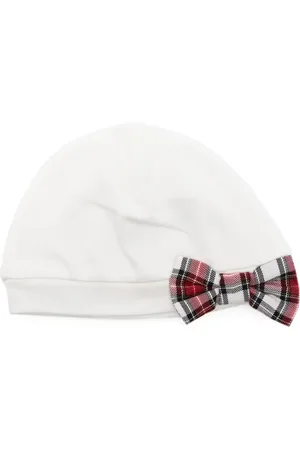 MONNALISA Plaid-bow beanie