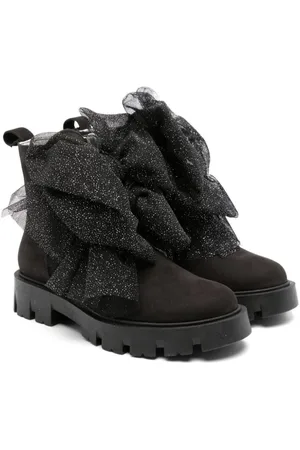 MONNALISA Oversize-bow suede boots