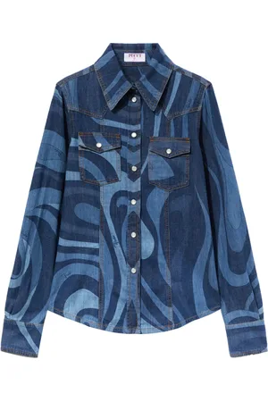 Puccini Marmo-print denim shirt