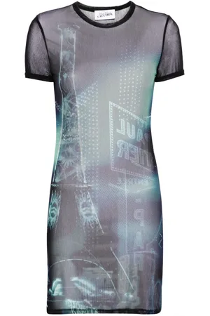 Jean Paul Gaultier Pigalle-print mesh mini dress