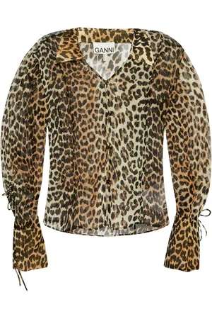 Ganni Animal-print long-sleeve blouse