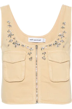 Self-Portrait Crystal-embellished twill vest