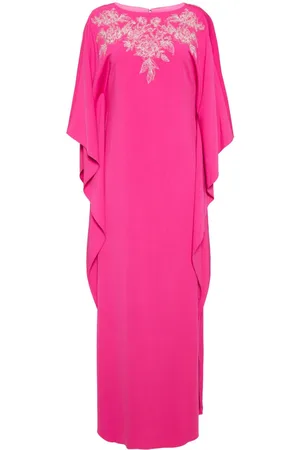 Marchesa Notte Floral-embroidered crepe kaftan dress