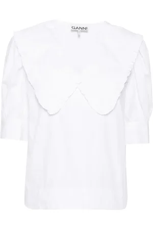 Ganni Ruffled-trim cotton blouse