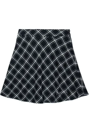 Marni Check-pattern embroidered-logo A-line skirt
