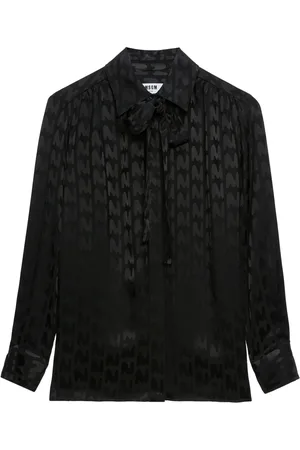 Msgm All-over logo-print tie-neck shirt
