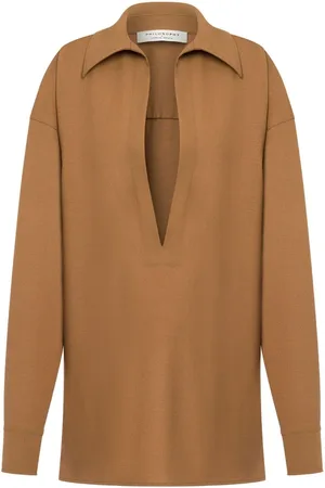 Serafini Plunging V-neck long-sleeve blouse
