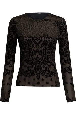 Etro Tulle and jacquard velvet top