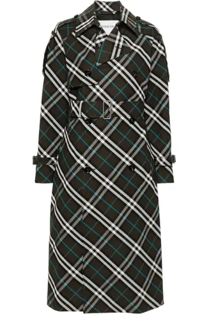 Burberry Long Check Cotton Blend Trench Coat