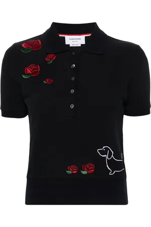 Thom Browne Motif-embroidered cotton polo top