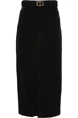 Twin-Set Belted denim midi skirt