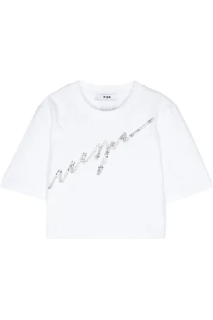 Msgm Sequin-logo cotton T-shirt