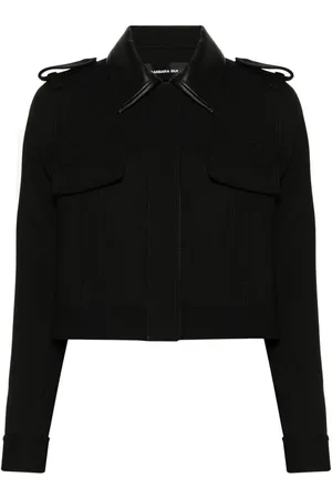 BARBARA BUI Leather-collar cropped jacket