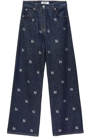 Msgm Rhinestone-logo wide-leg jeans