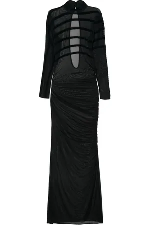 Jean Paul Gaultier Flocked-stripe mesh maxi dress