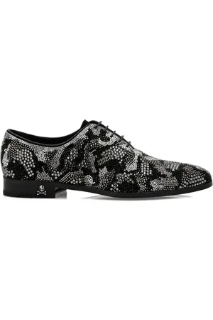 Philipp Plein Crystal-embellished leather Oxford shoes