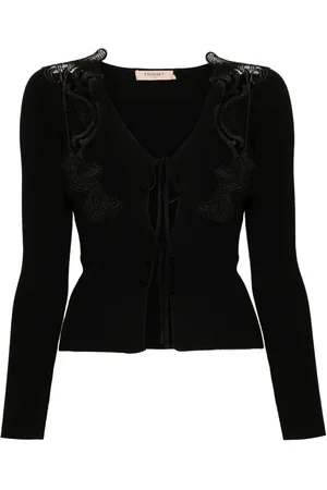 Twin-Set Lace-panels ribbed-knit cardigan