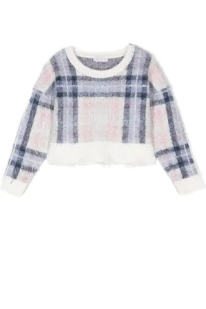 MONNALISA Tartan-check distressed jumper