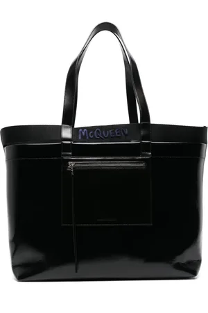 Alexander McQueen Logo-engraved patent-finish tote bag