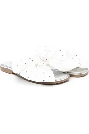 MONNALISA Bow-detail leather flip-flops