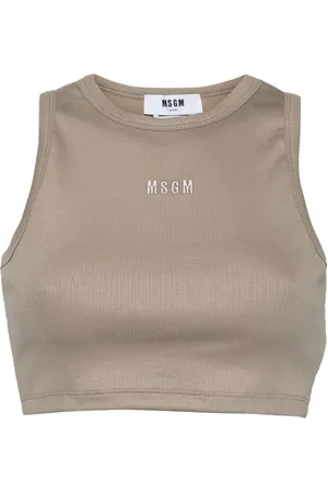 Msgm Logo-embroidered crop tank top