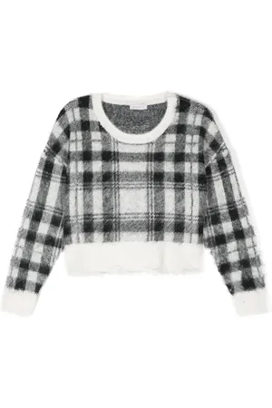 MONNALISA Tartan-check distressed jumper