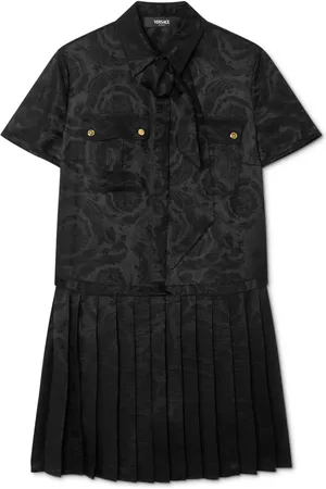 VERSACE Barocco Lavalli???re pleated mini dress