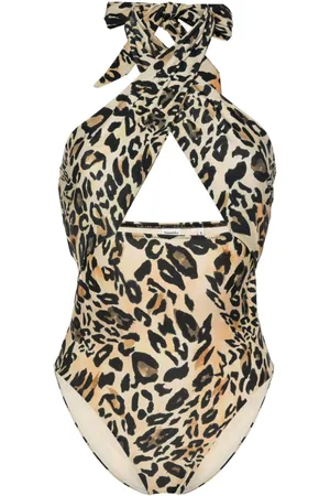 Nanushka Leopard-neck halterneck swimsuit