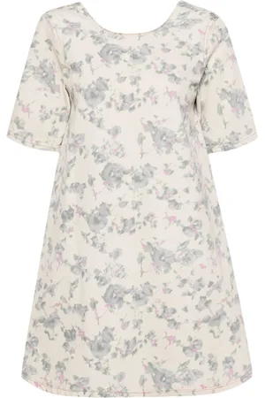 Ganni Floral-print denim dress