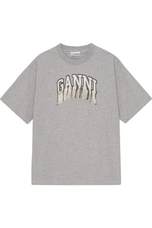 Ganni Fringed logo appliqué t-shirt