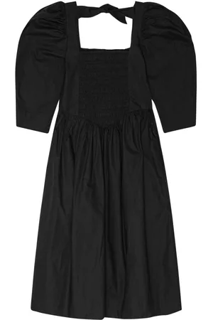 Ganni Ruched ribbon-back dress