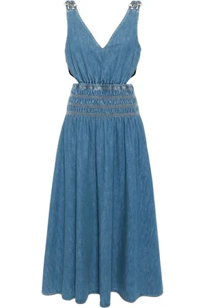 Maje Cut-out denim maxi dress