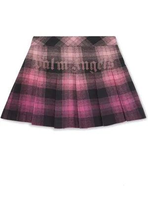 Palm Angels Gradient-effect pleated flannel skirt
