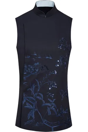 SHANGHAI TANG Floral-embroidery sleeveless blouse