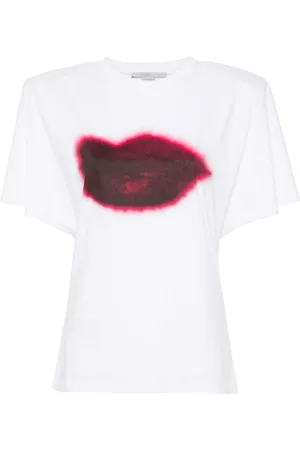 Stella McCartney Lips-print shoulder-pads T-shirt