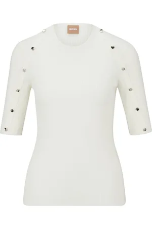 HUGO BOSS Decorative-button ribbed-knit top