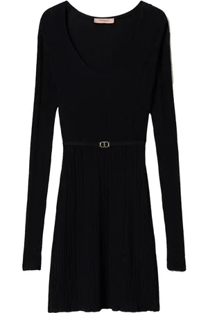 Twin-Set Ribbed-knit belted minidress