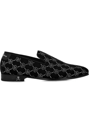 Philipp Plein Rhinestone-monogram velvet loafers