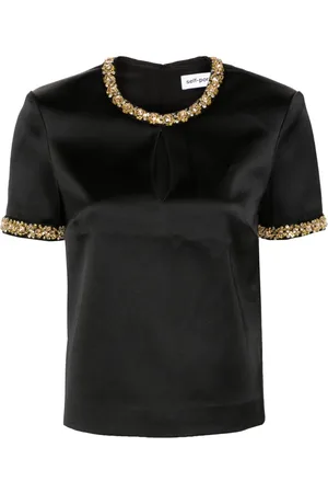 Self-Portrait Embellished satin blouse