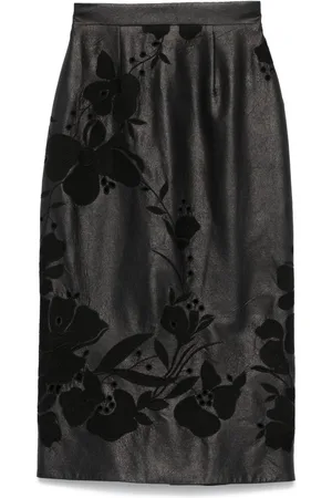 Elie saab Embroidered faux-leather maxi skirt
