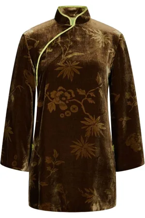 SHANGHAI TANG Floral-print velvet blouse